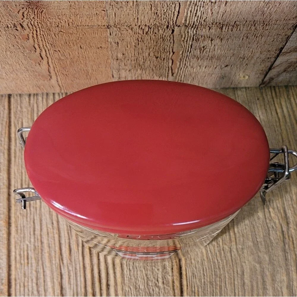 Canning Glass Jar Flip Red Ceramic Top Wire Clasp Vintage 6.5 Inches Tall Gift